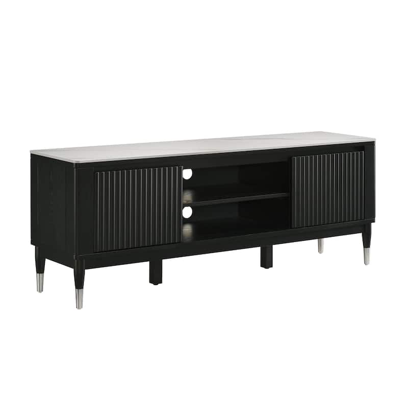 Furniture of America Kalor Modern 71-inch Black and White Sintered Stone Top TV Stand with 6 Shelves