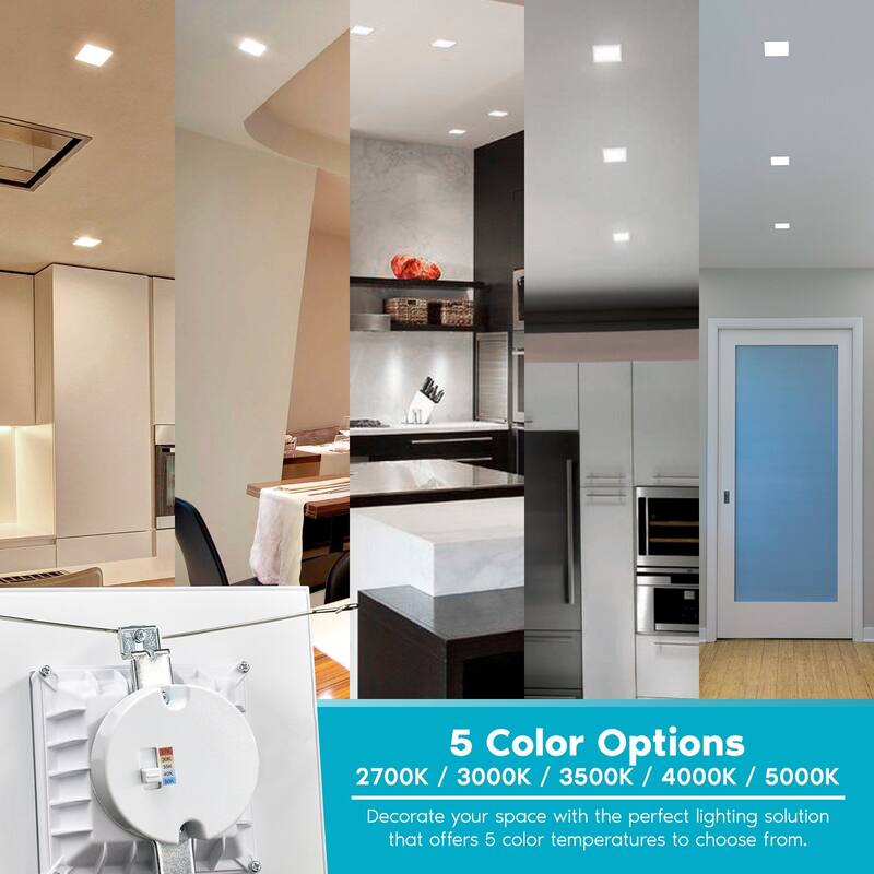 Luxrite 5/6" LED Square Recessed Lighting 5 Color Selectable 2700K, 3000K, 3500K, 4000K, 5000K Baffle Trim 6 Pack