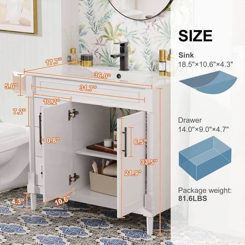 24"/30"/36" Retro Bathroom Vanity W/ Drop in Sink Combo Cabinet Set
