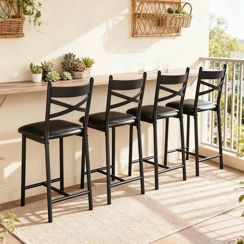 Modern 26" Counte Height Bar Stools for Kitchen Island, Black - Set of 4