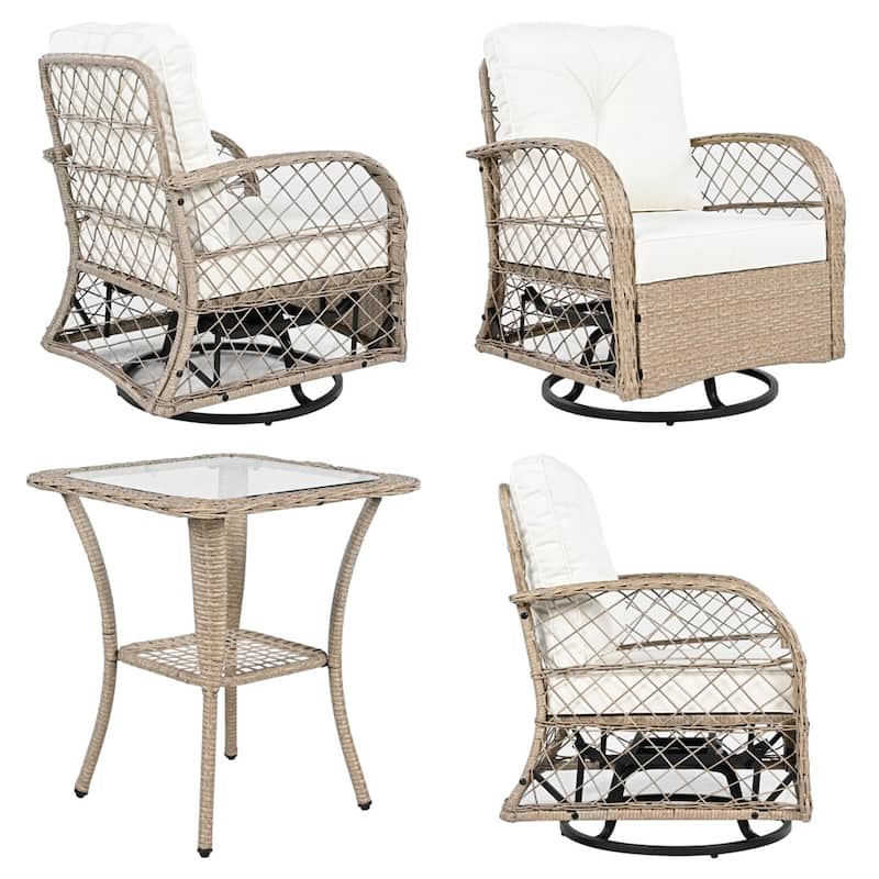 3 Piece Rattan Chair Table Set with 2 Rocking Chairs and Table