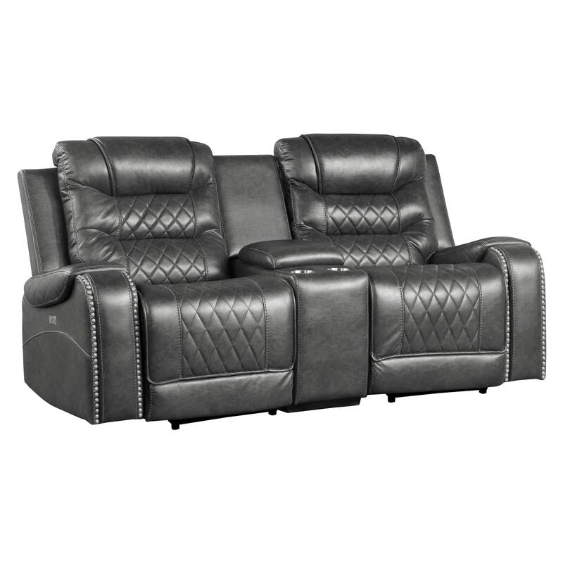 Paul 78 Inch Power Recliner Loveseat, Cupholder Console, Gray Faux Leather