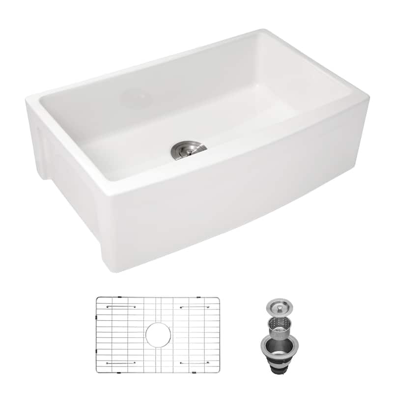 30'' Farmhouse Single Bowl Ceramic Kitchen Sink in White - 30'' x 21'' x 10''