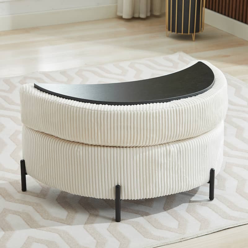 32.7" W Upholstered Half Moon Storage Ottoman Footrest Footstool