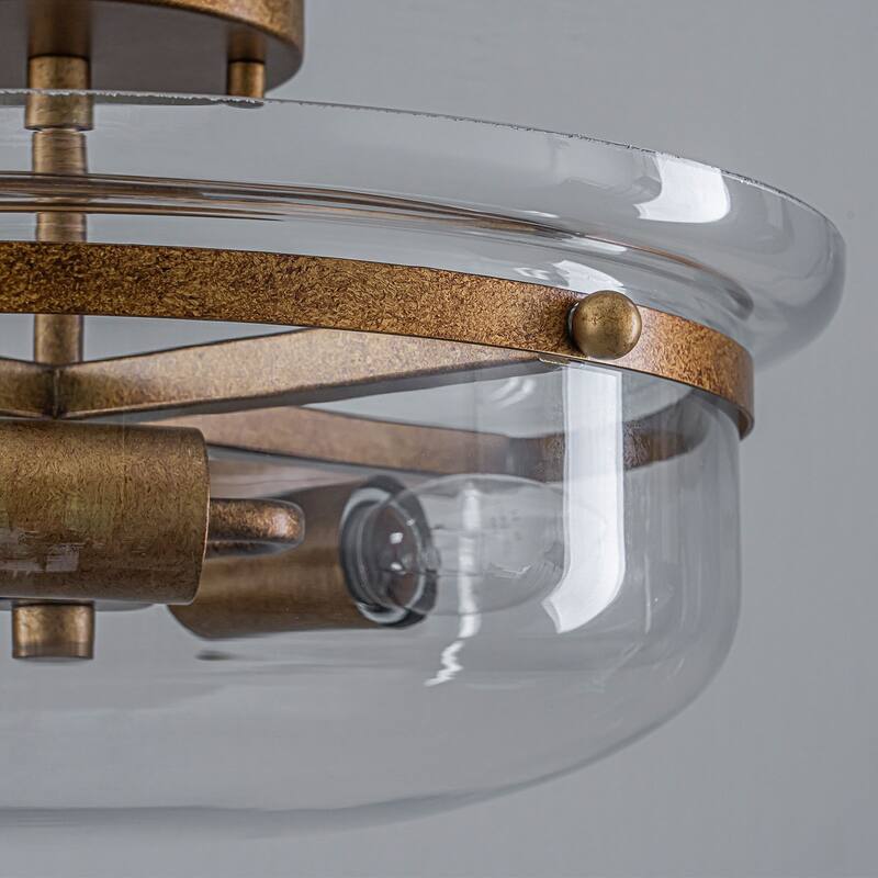 3-Light Semi Flush Mount with Clear Glass