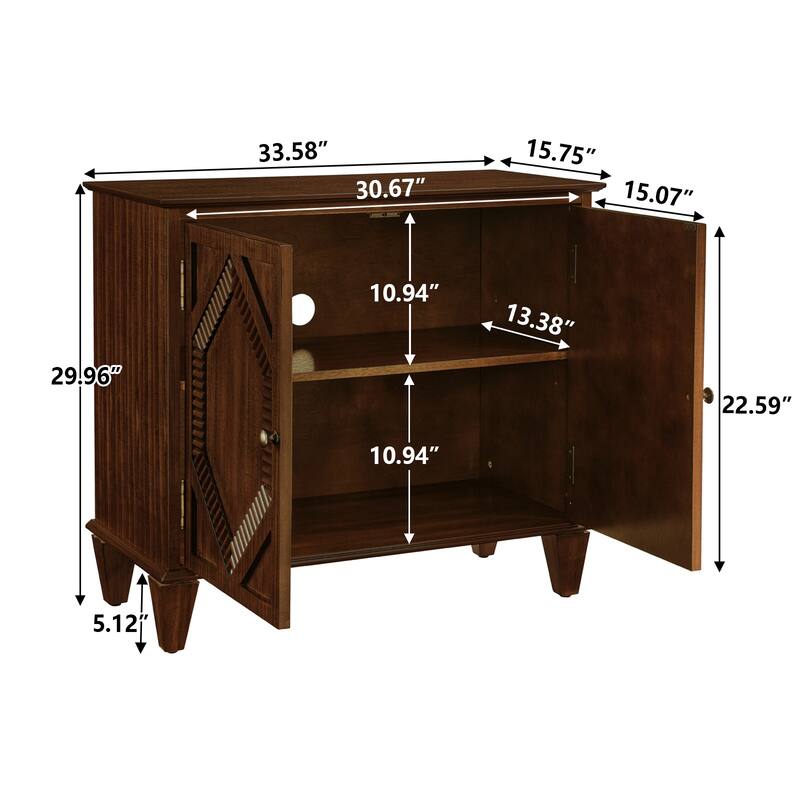 33.6"Wooden Sideboard Buffet Cabinet With Storage, Symmetrical Geometric Accent Display Cabinets, Media Console Credenza