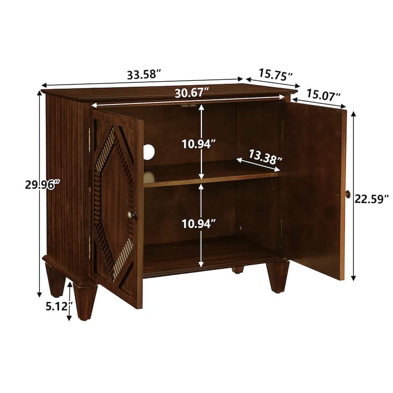 Retro Wooden Sideboard Buffet Cabinet, Geometric Accent Storage Credenza with Adjustable Shelf, Entryway/Dining/Media Console