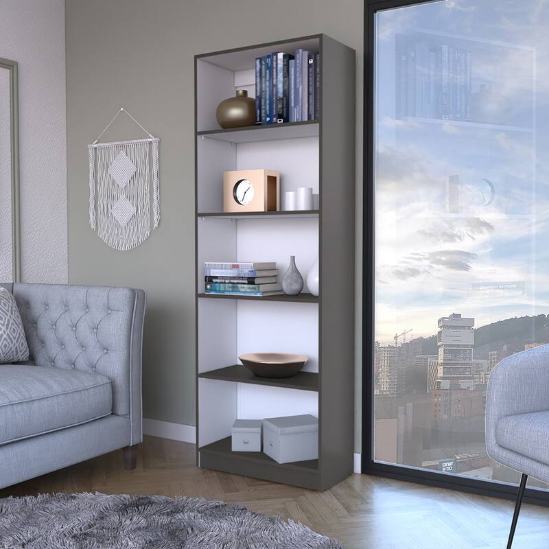 Bookcase 4-Shelves Benzoni, Office, Matt Gray / White,High quality and durable