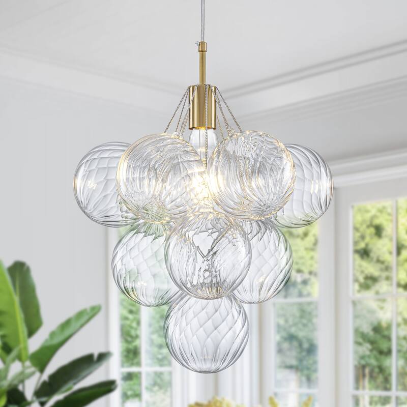 Starsky 1-Light 15in. Contemporary Clear Swirled Glass Bubble Cluster Chandelier - Gold