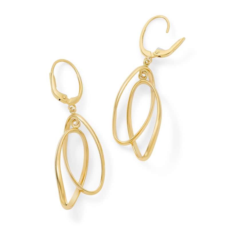 Clover 14K Yellow Gold Twisted Oval Drop Leverback Earrings