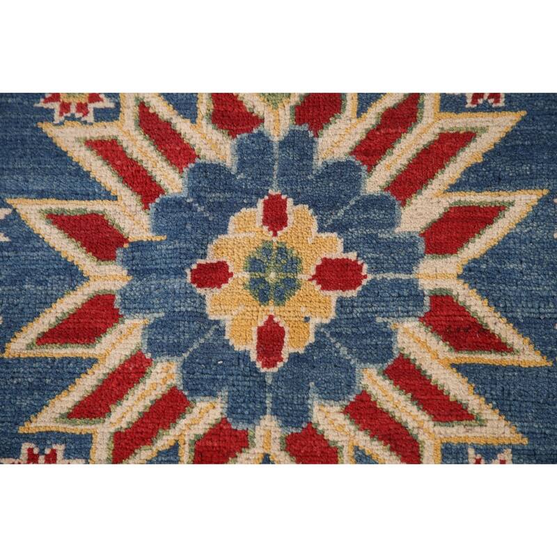 Red Geometric Kazak Oriental Area Rug Handmade Wool Carpet - 9'0"x 11'11"