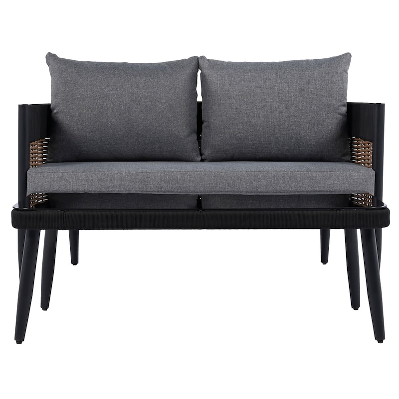 SAFAVIEH Outdoor Patio Furniture Harrison Bench + Table - 52"W x 28"D x 26"H - Black/Grey