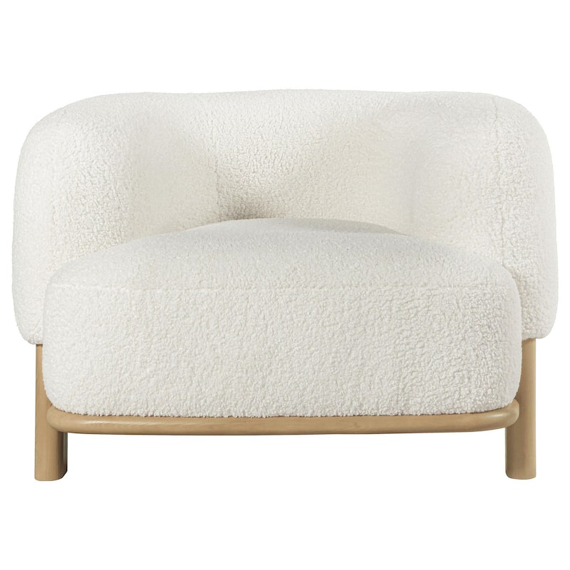 Linia, Accent Chair, Soft Cushioned Barrel Back, Ivory, Brown Wood