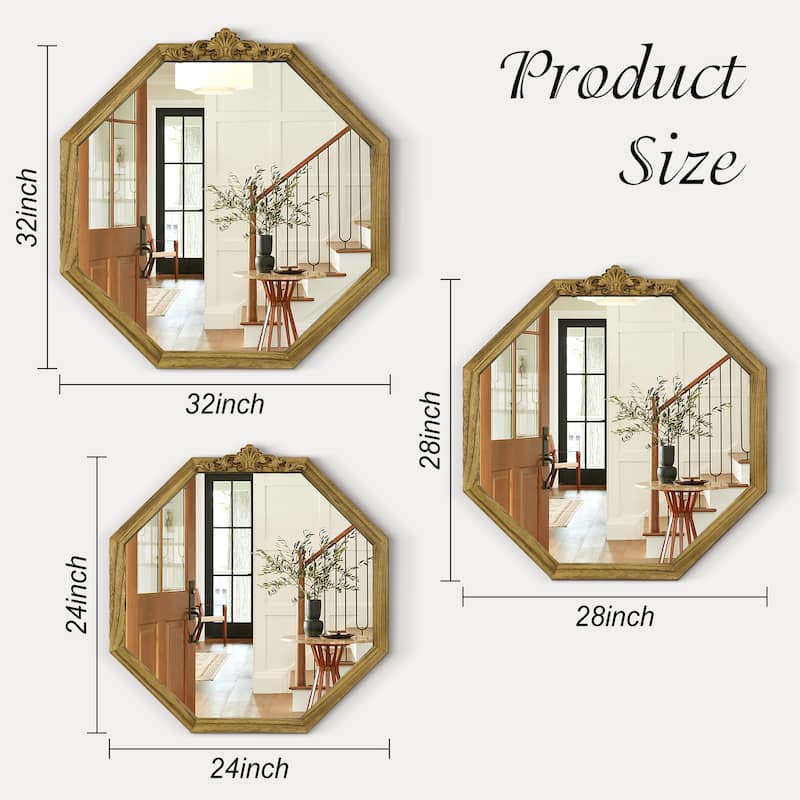 Octagon Brown Wood Framed Wall Mirror