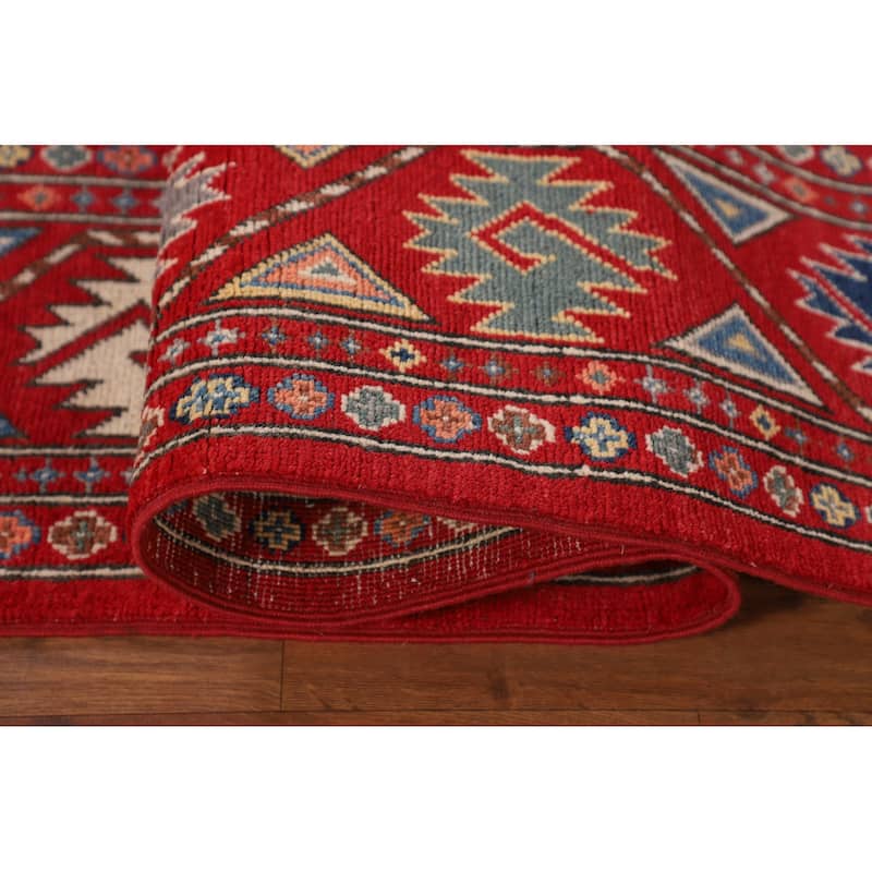 All-Over Red Kazak Oriental Area Rug Hand-Knotted Wool Carpet - 6'7" x 9'7"