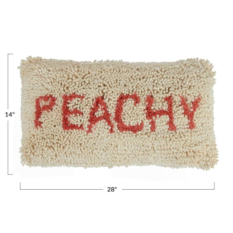 Tufted Wool and Cotton Lumbar Pillow with "Peachy" Message