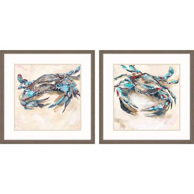 Blue and Red Crab S/2 Framed Art Giclee Under Glass