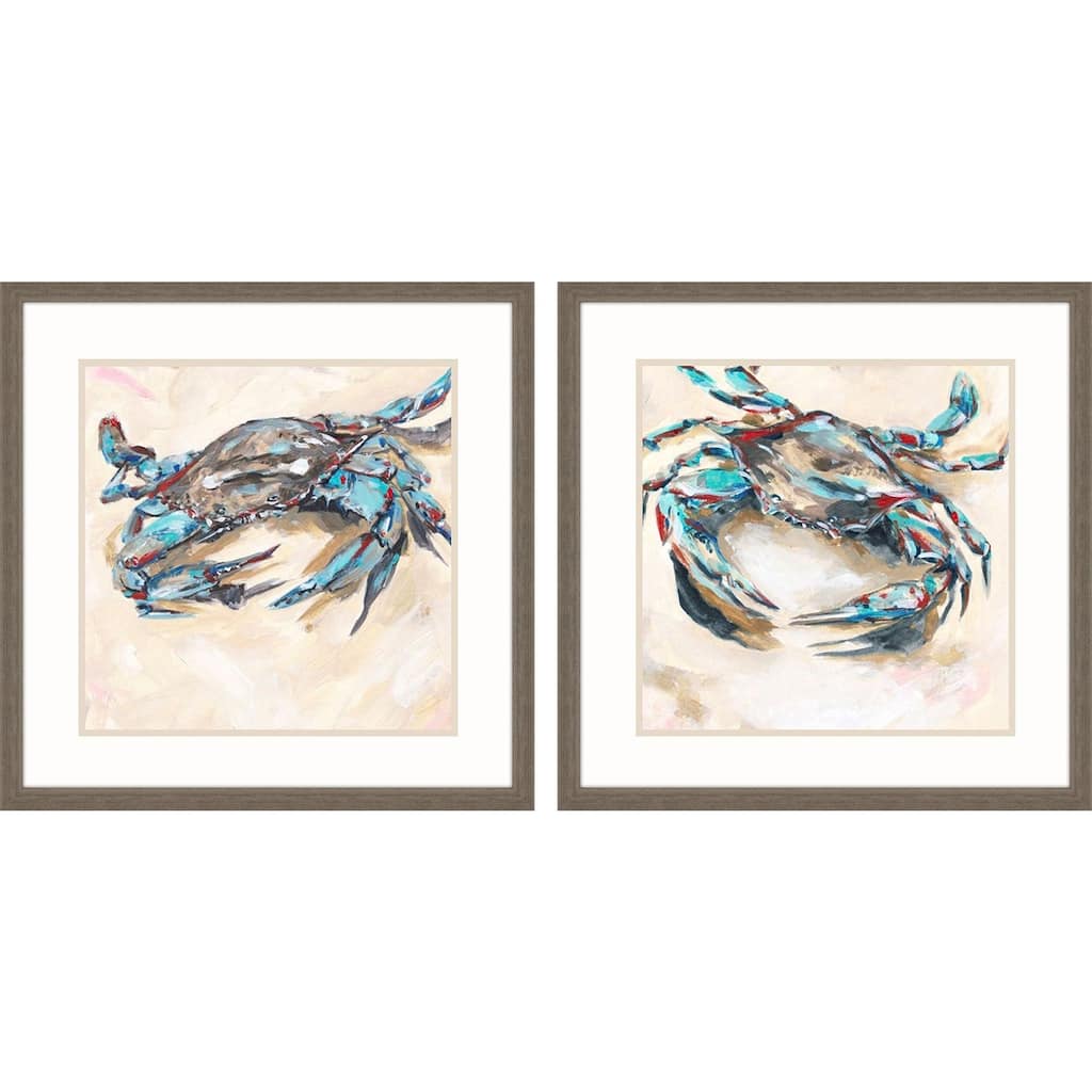 Blue and Red Crab S/2 Framed Art Giclee Under Glass
