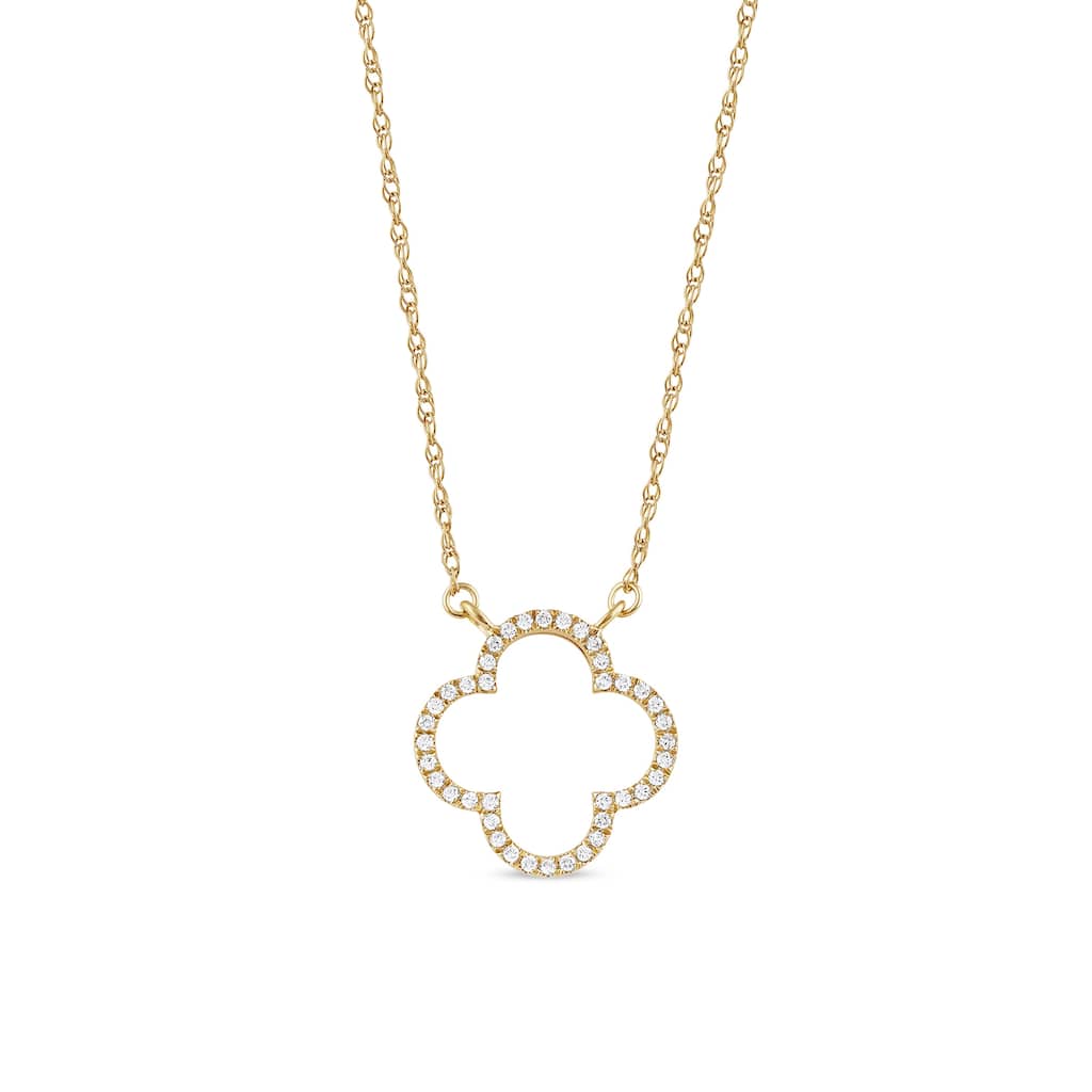10K Gold 1/10ct TDW Diamond Clover Pendant Necklace for Women