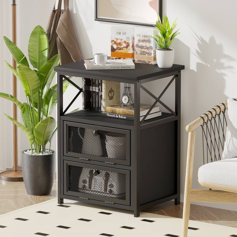 Javlergo Nightstand with 2 Drawers and Storage Shelf for Bedroom, Small Night Stands, Bed Side Table