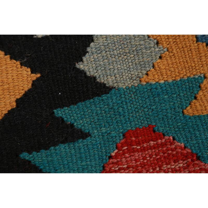 Hand Woven Oriental 100% Wool Carpet Southwestern All-Over Multi-Colored Kilim Runner Rug - 12' 10'' X 2' 9''