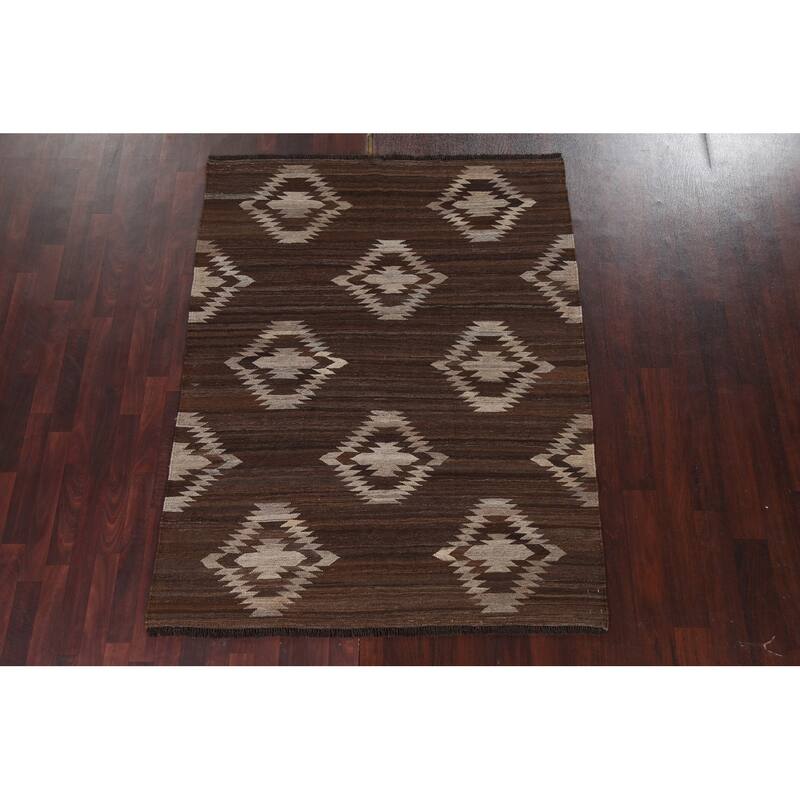 Natural Dye Geometric Tribal Kilim Oriental Area Rug Wool Hand-woven - 5'3" x 6'8"