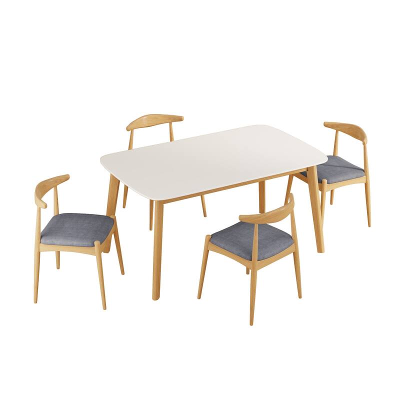 5-Piece Mid-Century Modern Dining Set with Solid Rubberwood Frame by Harper&Bright Designs