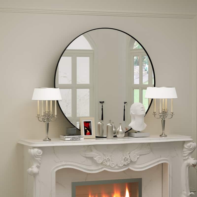 Modern Wall Mirrors, Round Mirror with Metal Framed, Bathroom Mirror with Round Corner Vanity Mirror Accent Mirror