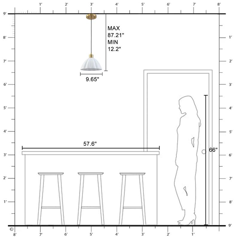 1-Light Pendant Light with Fluted White Ceramic Dome & Brass Accents - Dia.9.65-in