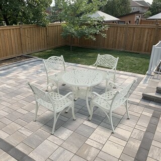 5-Piece Patio Cast Aluminum Dining Table and Chairs with Umbrella Hole