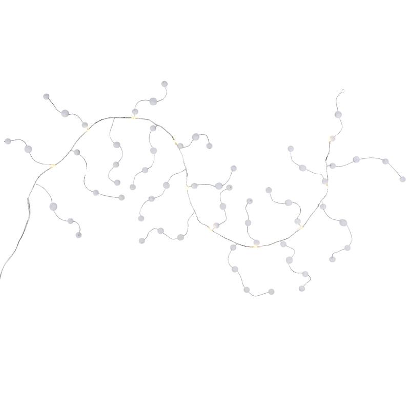 LED Lighted B/O Pom Pom Christmas Garland Lights - Cool White - 4.25' Clear Wire - 10ct