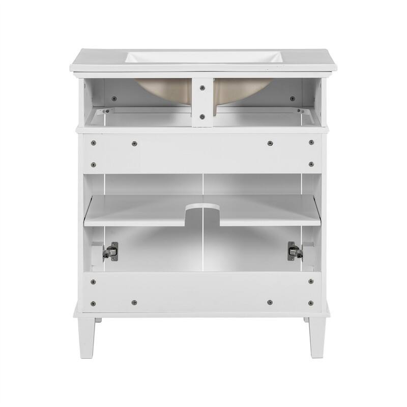 30'' Bathroom Vanity with Ceramic Sink Top, Freestanding Bathroom Vanity Cabinet with 2 Soft Close Doors and Adjustable Shelves