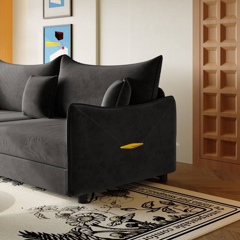 Convertible Sleeper Sofa Bed, Modern Velvet Loveseat Pull-Out Couch Bed, Oversized Love Seat Lounge Sofa with 3 Pillows