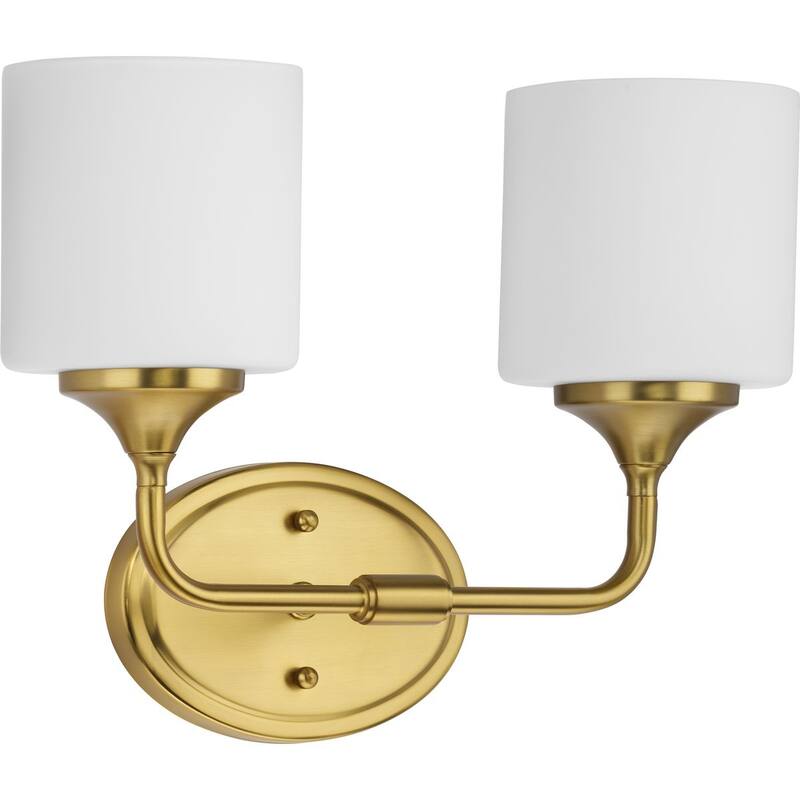 Lynzie Collection Two-Light Brushed Gold Etched Opal Glass Modern Bath Vanity Light - 14.5 in x 5.625 in x 11.125 in - 14.5 in x 5.625 in x 11.125 in