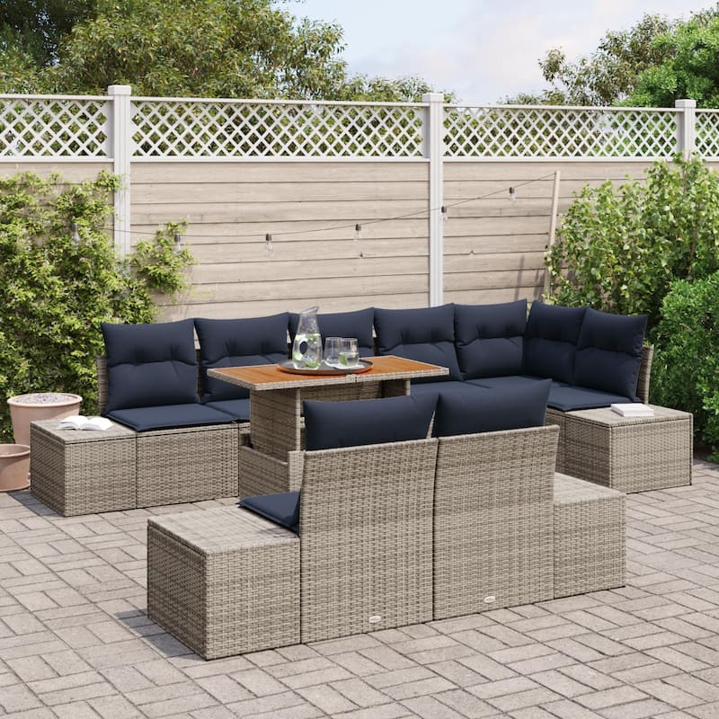 vidaXL 9 Garden Sofa Set with Cushions Black/Grey Poly Rattan - 125.6 x 60.6 x 27.2