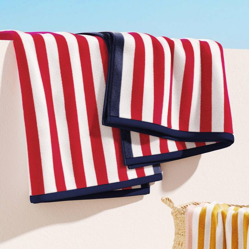 Linery & Co. Oversized Cotton Stripe Beach Towel - Red / Navy - 2 Pack- 35" x 70"