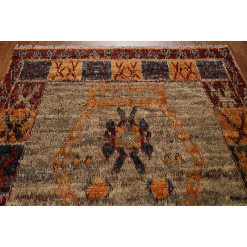 Hand Knotted Oriental 100% Wool Carpet Modern Tribal Brown Moroccan Area Rug - 9' 11'' X 6' 8''