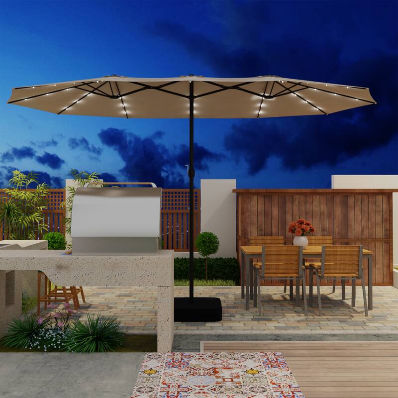 15 - foot Dual - sided Teal Outdoor Umbrella with LED: Durable Polyester Canopy, Sturdy Steel Frame