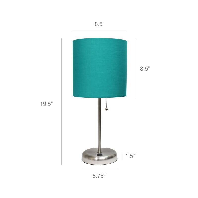White Stick Lamp with USB charging port and Fabric Shade