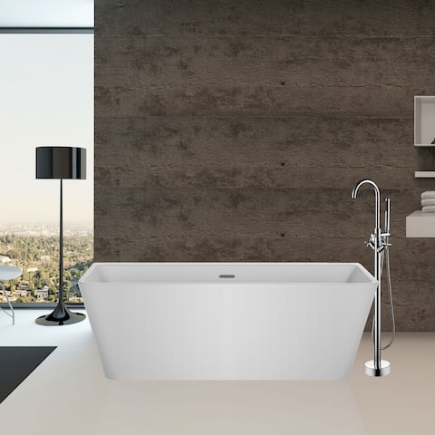 67" x 31" Back to Wall Rectangular Alcove Soaking Acrylic Bathtub in White with Polished Chrome Overflow