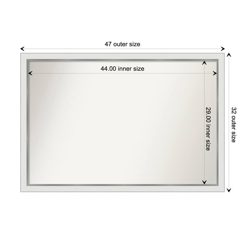 Eva White Silver Narrow Framed Non-Beveled Custom Wall Mirror, Bathroom Vanity Mirror - Outer Size: 47.25 x 32.25