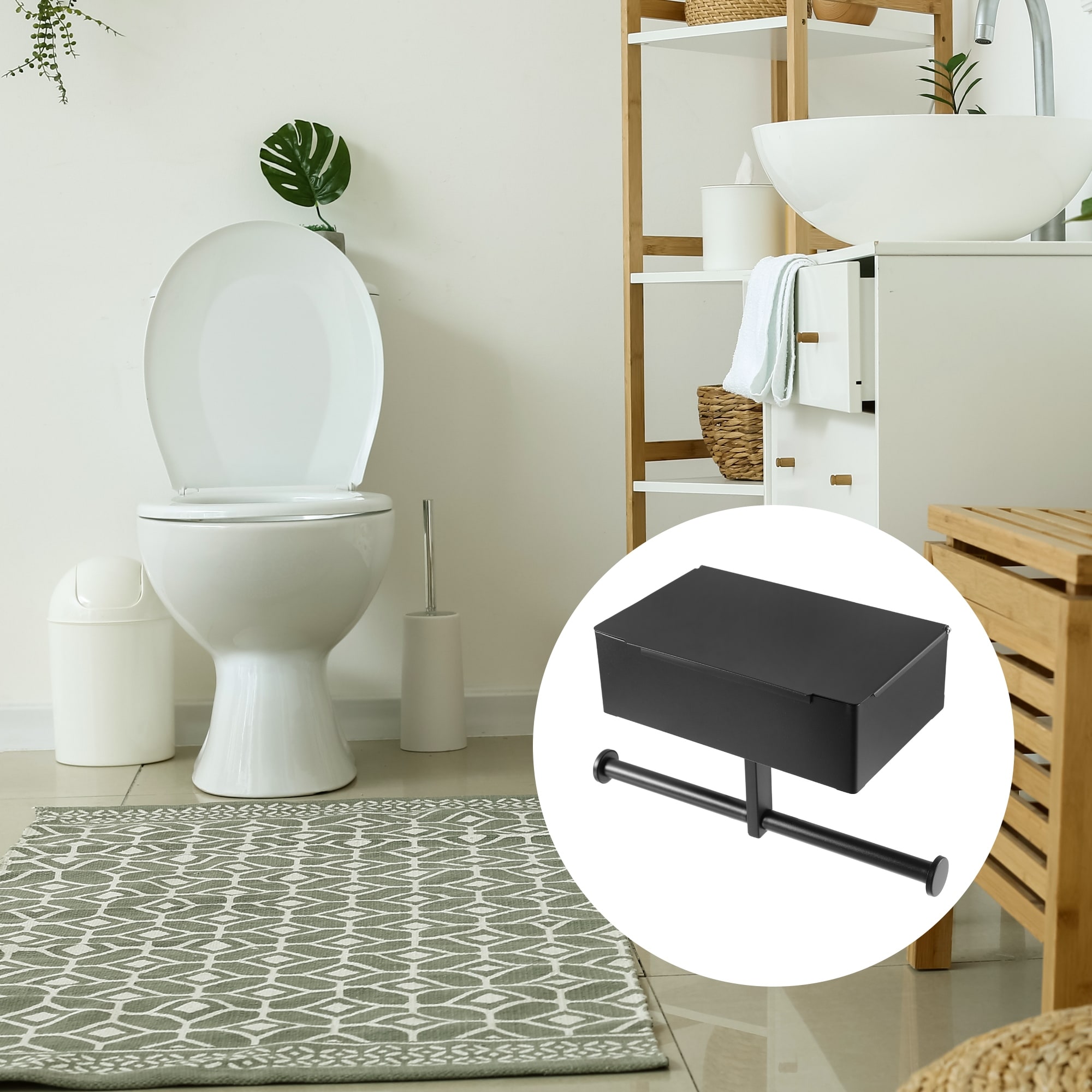 Bathroom Toilet Roll Tissue Holder Wall Mount Double Roll Tissue Holder Black