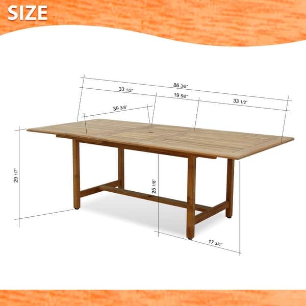 dimension image slide 1 of 3, Certified Teak Patio Dining Set, Extendable Table and Foldable Chairs, Ideal for Outdoors