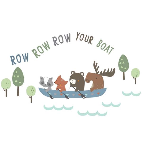 slide 1 of 1, Lambs & Ivy Tippy Canoe Woodland Animals Row Row Row Your Boat Nursery Jumbo Wall Decals/Appliques
