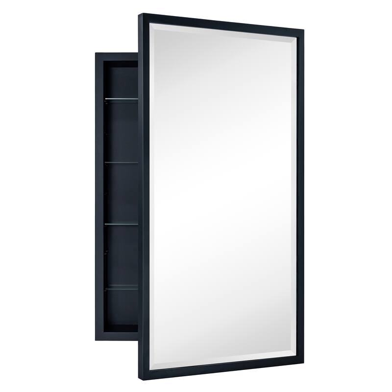 TEHOME Haddison Recessed Framed Medicine Cabinet with Mirror - 30" x 20" - Black
