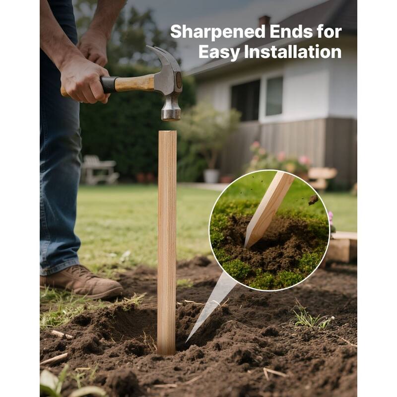 25-Piece Fir Wood Garden Stakes 36 Inch Sharp Point Plant Supports for Outdoor Gardening - 0.75” × 0.75” × 36”