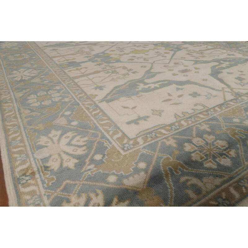 Ivory Oushak Indian Area Rug Handmade Wool Carpet - 8'1"x 9'10"