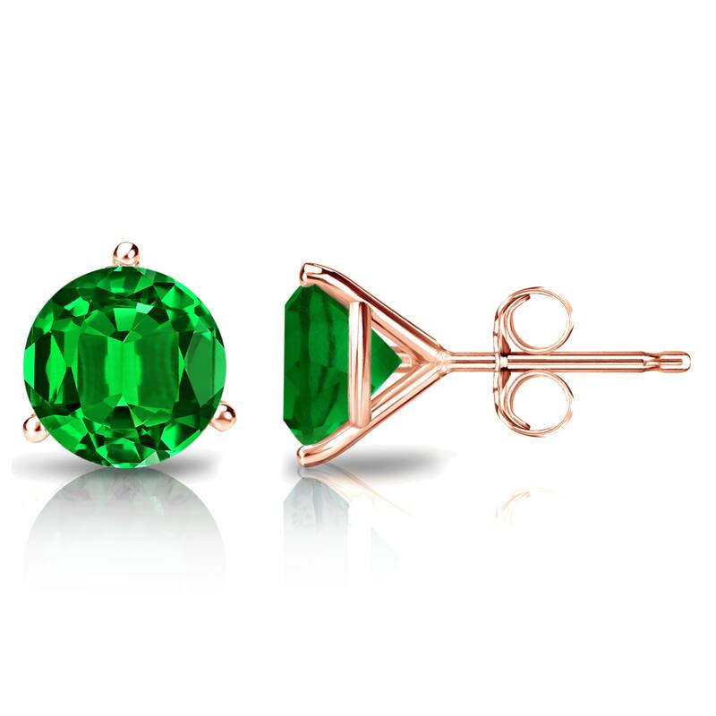Auriya 14k Gold Lab Grown Gemstone Green Emerald Stud Earrings Round 0.25 to 5.00 ct. tw. 3-Prong Martini Push-Back - 0.40ct tgw. - Rose