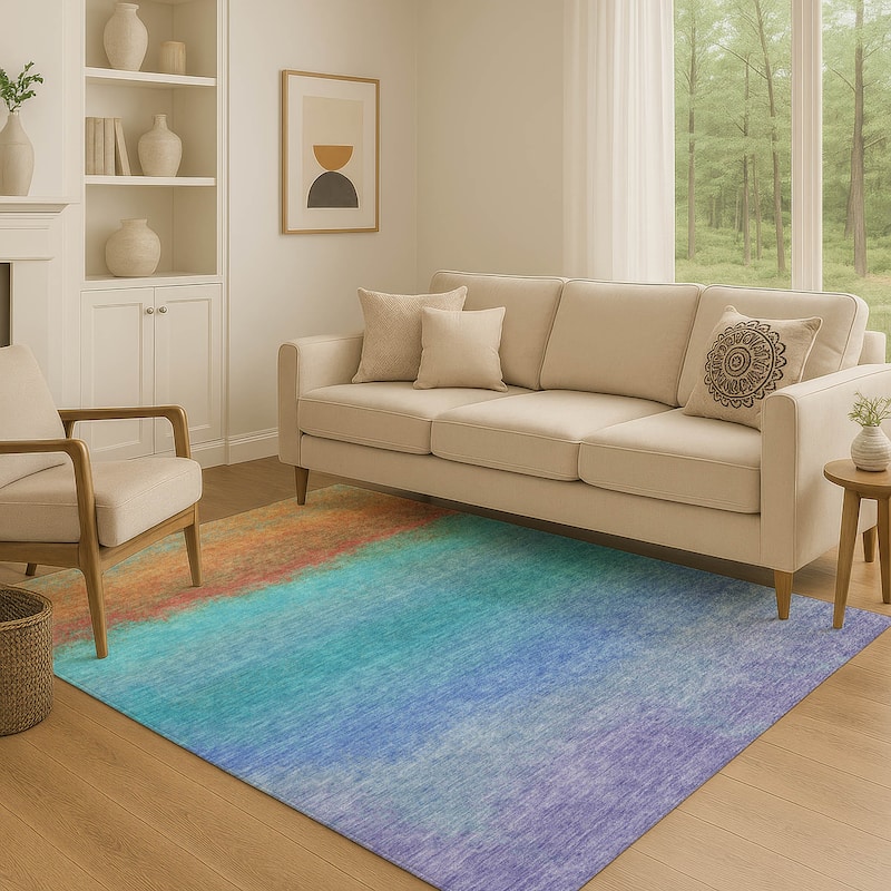 Premium Washable Super Soft Abstract Ombre Mayfield Rug - Aqua - 10' x 14'