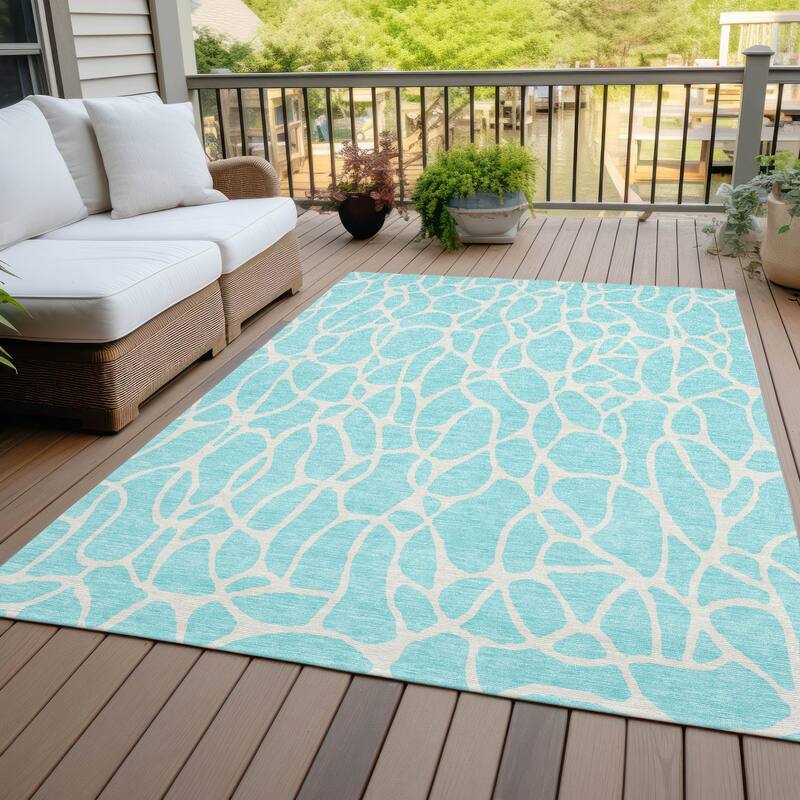 Machine Washable Indoor/ Outdoor Modern Chantille Rug - Aqua - 5' x 7'6"